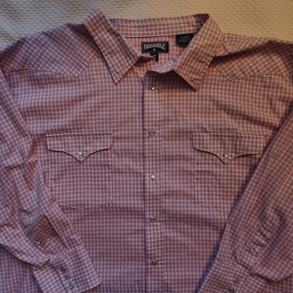 Panhandle Men's Red And White Checkered Pearl Snap Shirt Neck 20